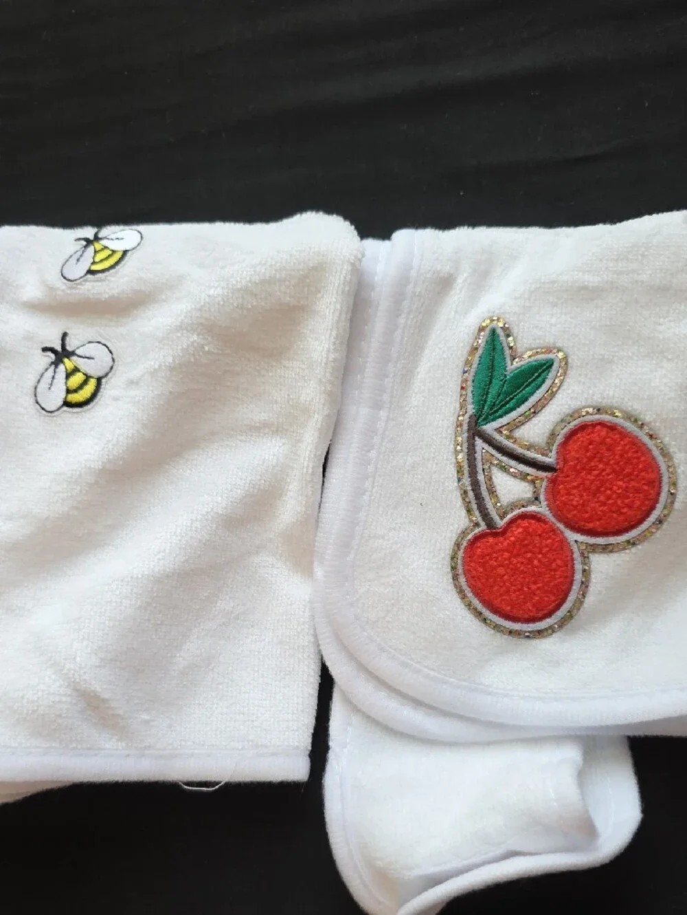 White Baby Bib with Red Cherry Patch 2 Pk